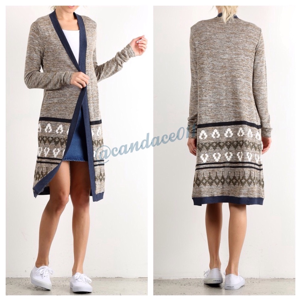 CC Boutique Brown and Blue Long Cardigan